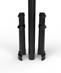 8ft. 10ft. 12 and 14 ft. Decorative light poles with clamshell base covers. Black powder coat finish. Aluminum.